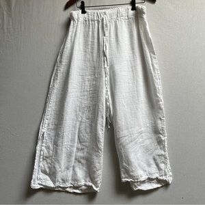White Wide Leg Linen Drawstring Pants Sz 30